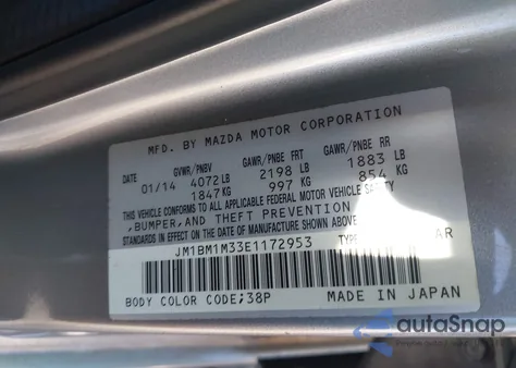 2014 Mazda Mazda3 S Grand Touring z USA, uszkodzony, nr VIN JM1BM1M33E1172953